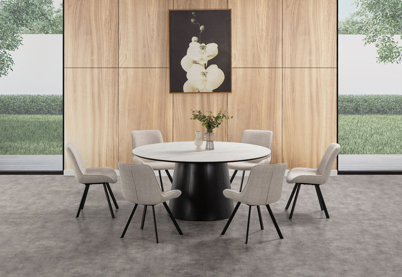 THANOS 7 PIECE CERAMIC DINING SUITE WITH VESTA CHAIRS  WHITE