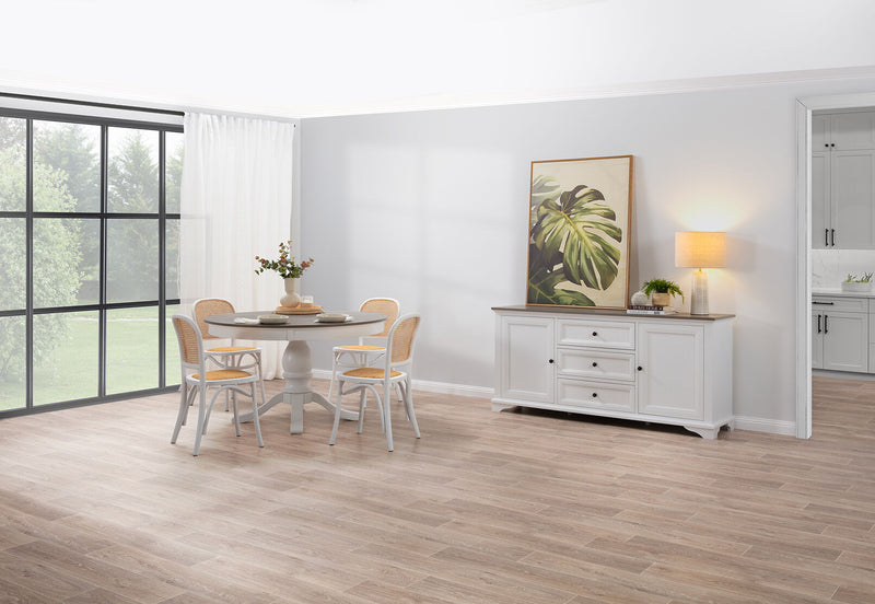 MARSEILLE MK2 5 PIECE DINING SUITE WITH TOULOUSE DINING CHAIRS. WHITE