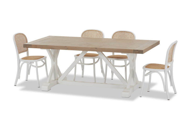 NORMANDY 7 PIECE DINING SUITE WITH TOULOUSE DINING CHAIRS.  WHITE