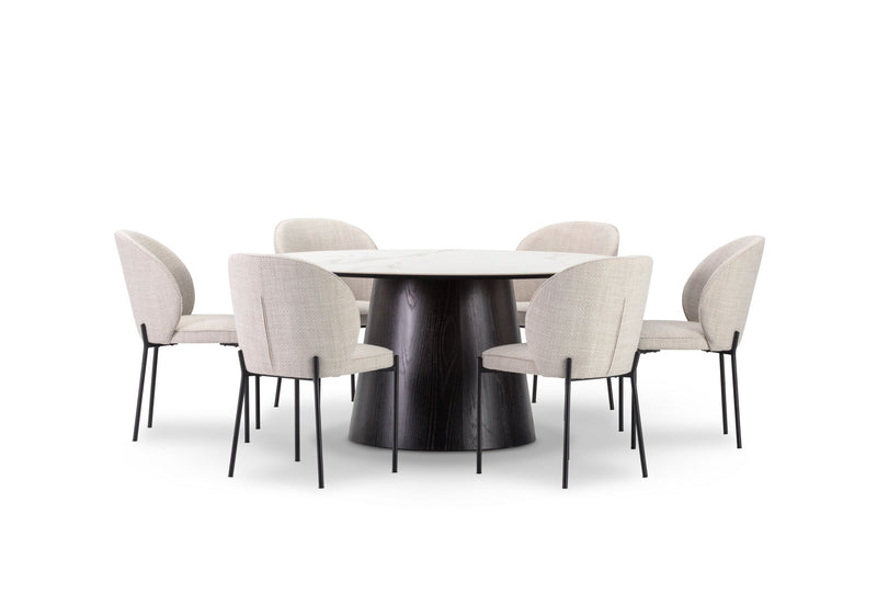 THANOS 7 PIECE CERAMIC TOP DINING SUITE WITH FIDEL CHAIRS  WHITE