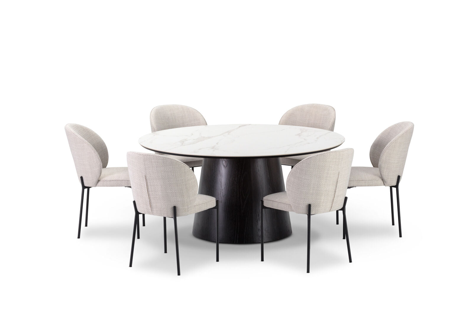 THANOS 7 PIECE CERAMIC TOP DINING SUITE WITH FIDEL CHAIRS  WHITE