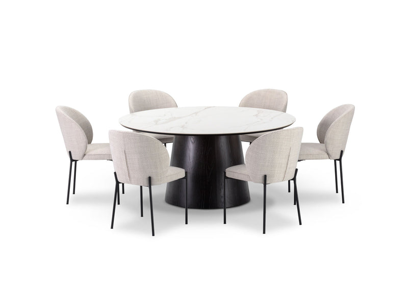 THANOS 7 PIECE CERAMIC TOP DINING SUITE WITH FIDEL CHAIRS  WHITE