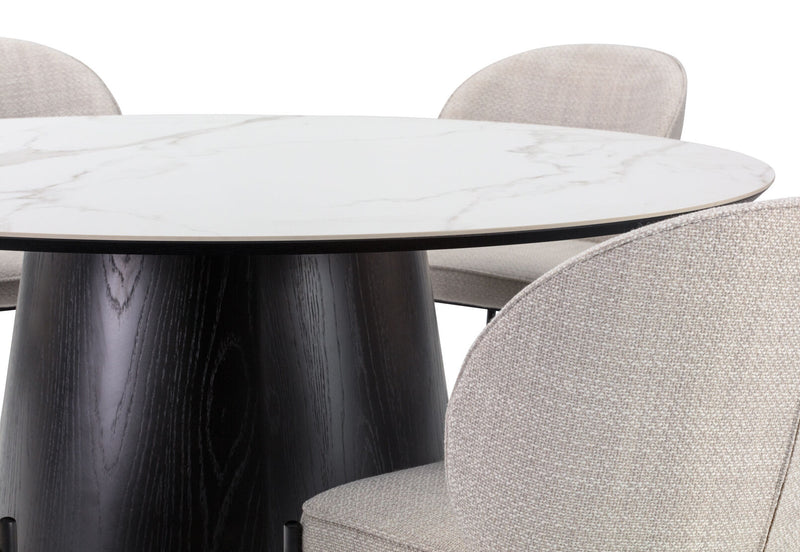 THANOS 7 PIECE CERAMIC TOP DINING SUITE WITH FIDEL CHAIRS  WHITE