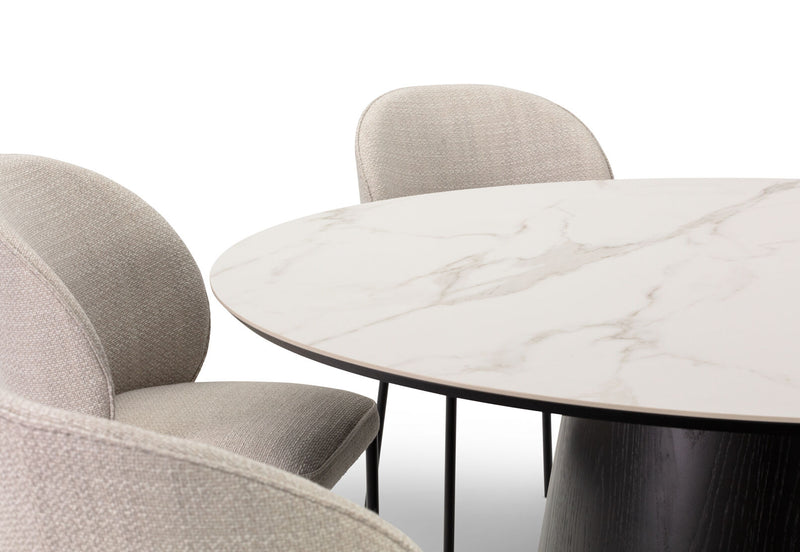 THANOS 7 PIECE CERAMIC TOP DINING SUITE WITH FIDEL CHAIRS  WHITE