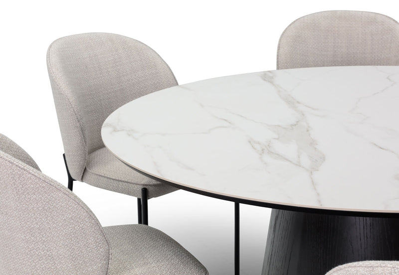 THANOS 7 PIECE CERAMIC TOP DINING SUITE WITH FIDEL CHAIRS  WHITE