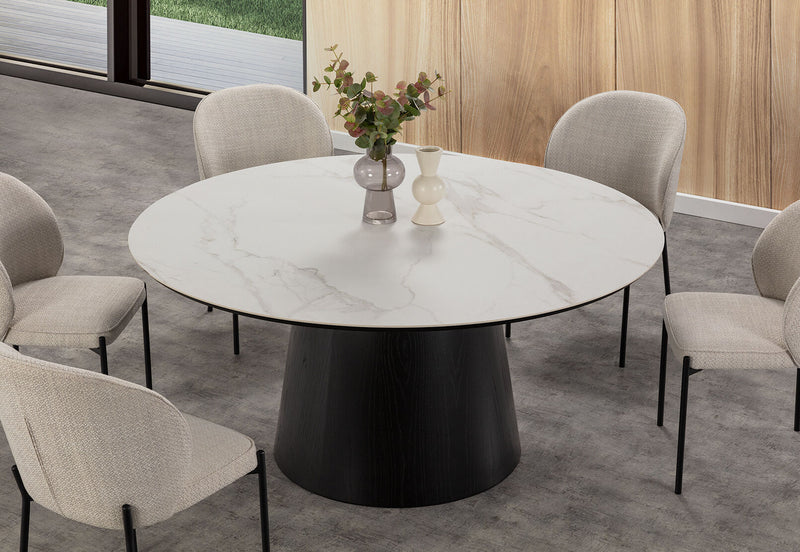 THANOS 7 PIECE CERAMIC TOP DINING SUITE WITH FIDEL CHAIRS  WHITE