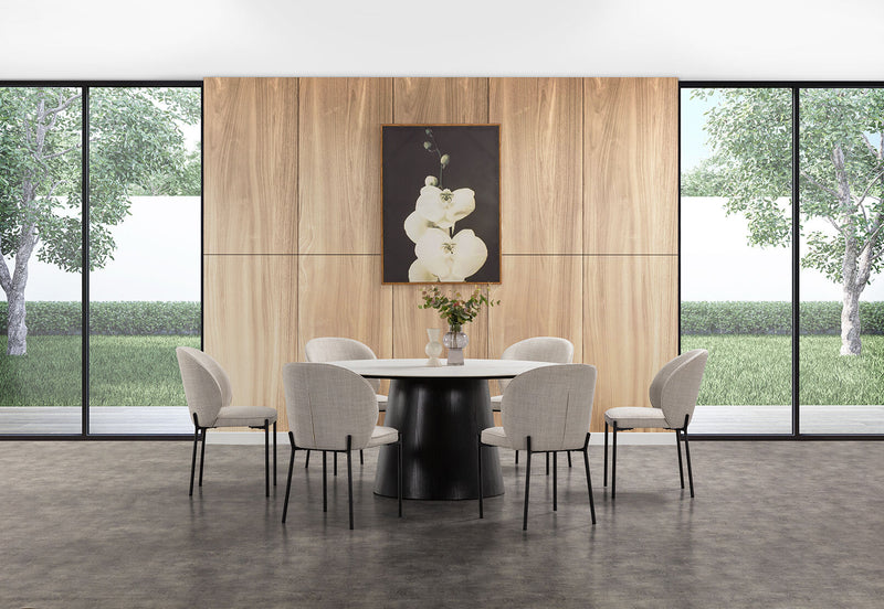 THANOS 7 PIECE CERAMIC TOP DINING SUITE WITH FIDEL CHAIRS  WHITE