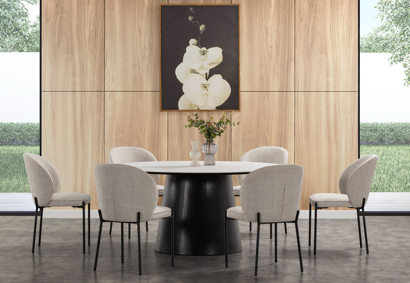 THANOS 7 PIECE CERAMIC TOP DINING SUITE WITH FIDEL CHAIRS  WHITE