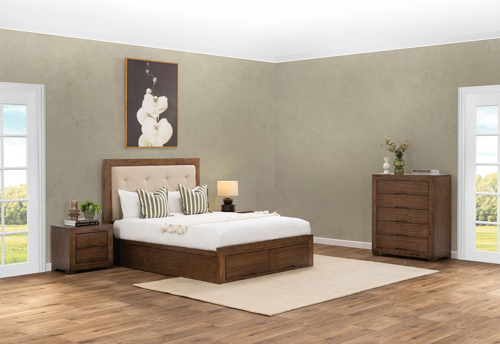 BOGOTA 2 DRAWER QUEEN BED DARK WALNUT