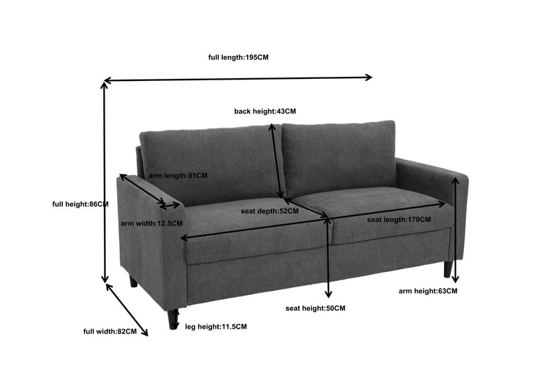 HARTMAN DARK GREY 3 SEAT SOFA DARK GREY