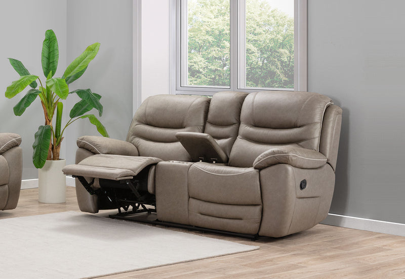 FEDERER FABRIC 2 SEATER WITH INBUILT RECLINERS AND CONSOLE GREY