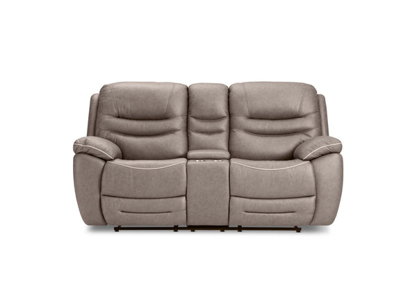 FEDERER FABRIC 2 SEATER WITH INBUILT RECLINERS AND CONSOLE GREY