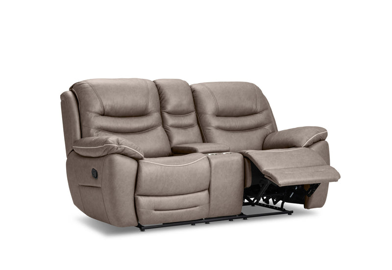 FEDERER FABRIC 2 SEATER WITH INBUILT RECLINERS AND CONSOLE GREY