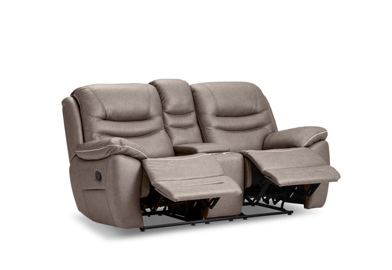 FEDERER FABRIC 2 SEATER WITH INBUILT RECLINERS AND CONSOLE GREY