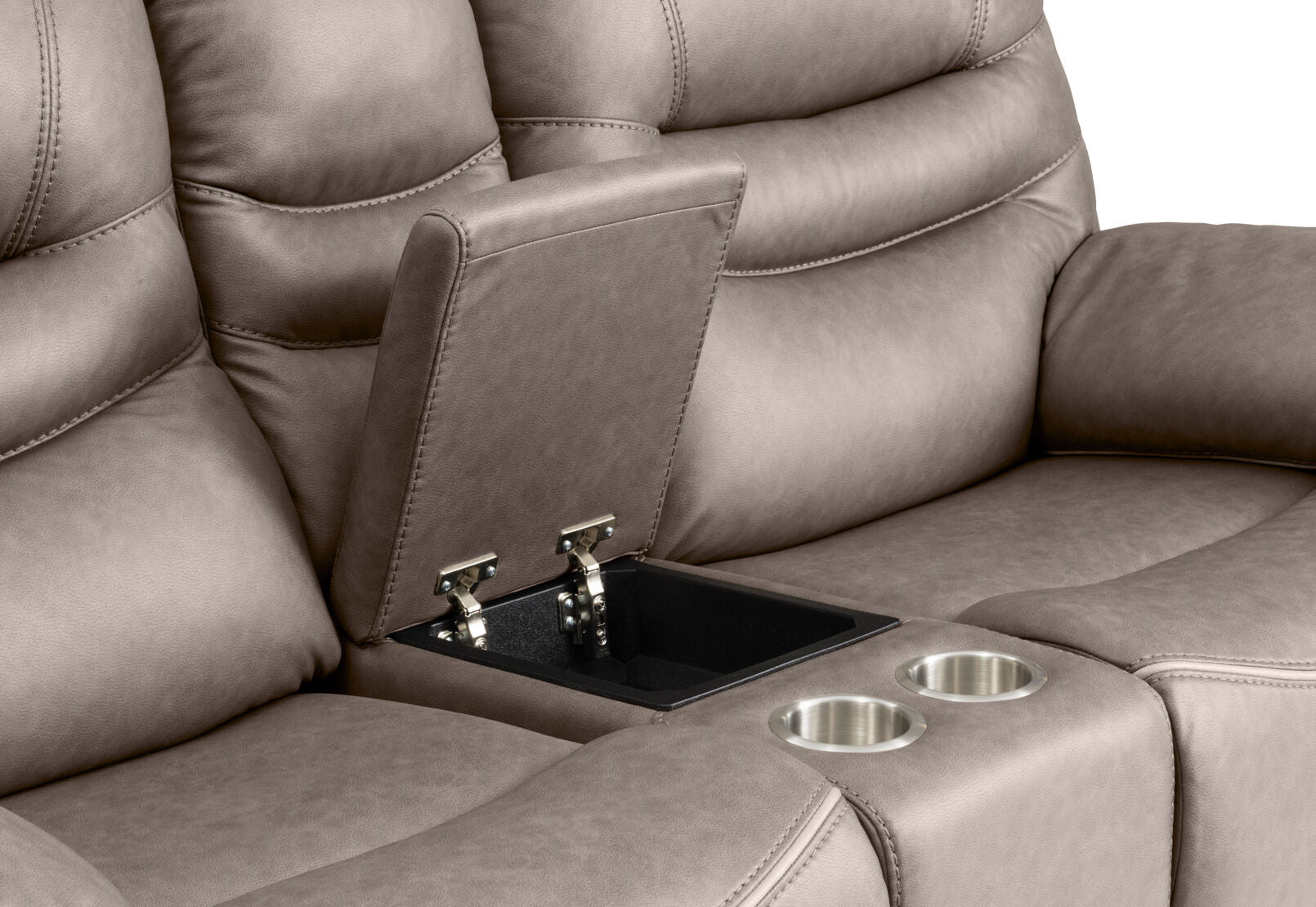 FEDERER FABRIC 2 SEATER WITH INBUILT RECLINERS AND CONSOLE GREY