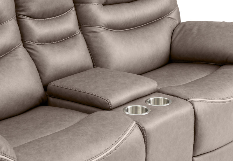 FEDERER FABRIC 2 SEATER WITH INBUILT RECLINERS AND CONSOLE GREY