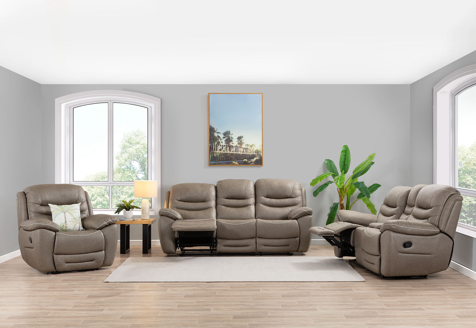 FEDERER FABRIC 2 SEATER WITH INBUILT RECLINERS AND CONSOLE GREY
