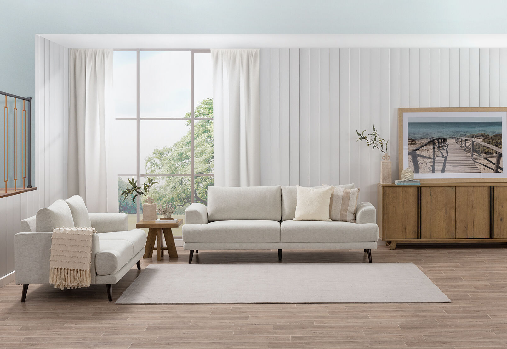 JERMAINE FABRIC 2 SEAT SOFA BEIGE