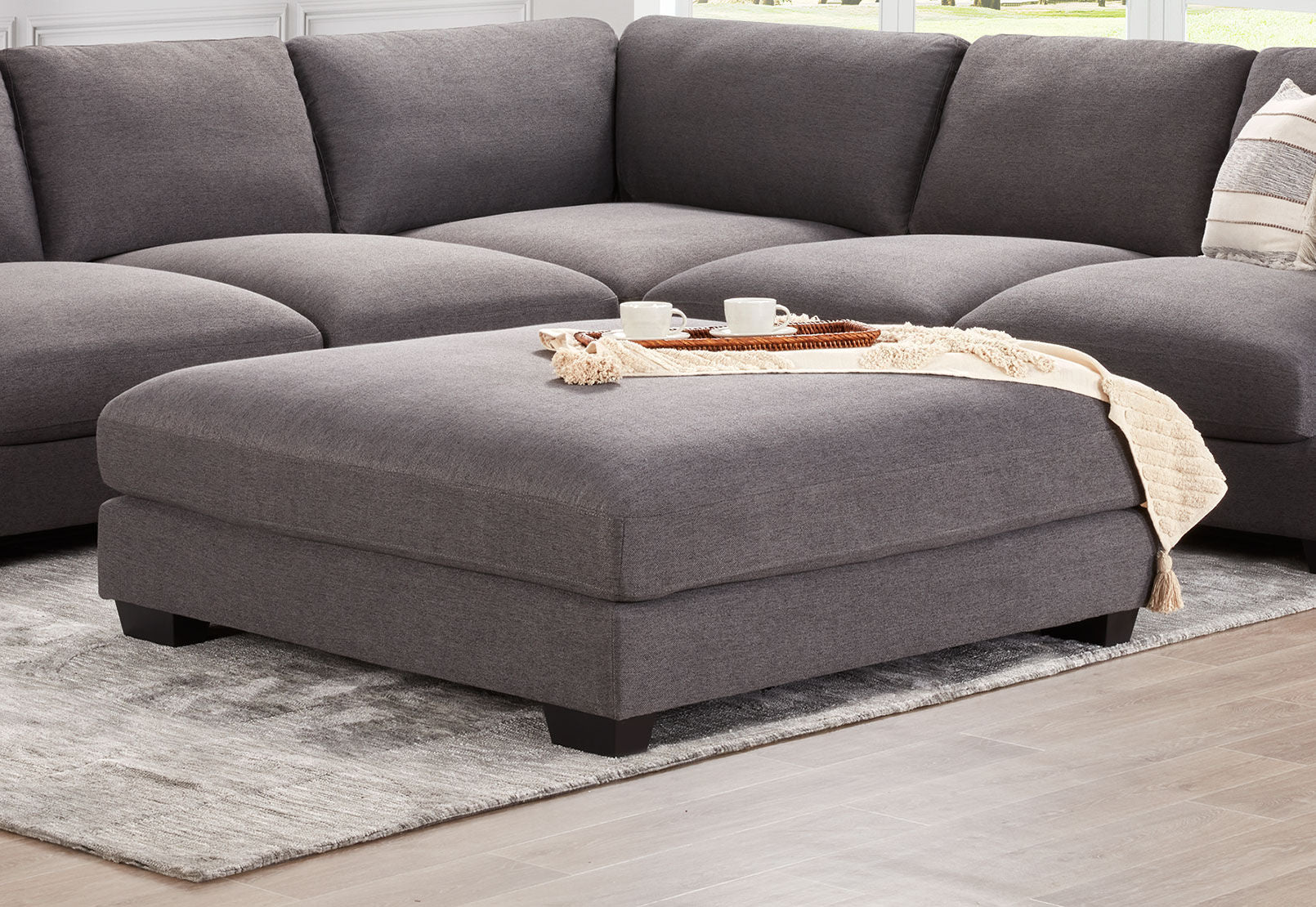 HANNES FABRIC OTTOMAN DARK GREY