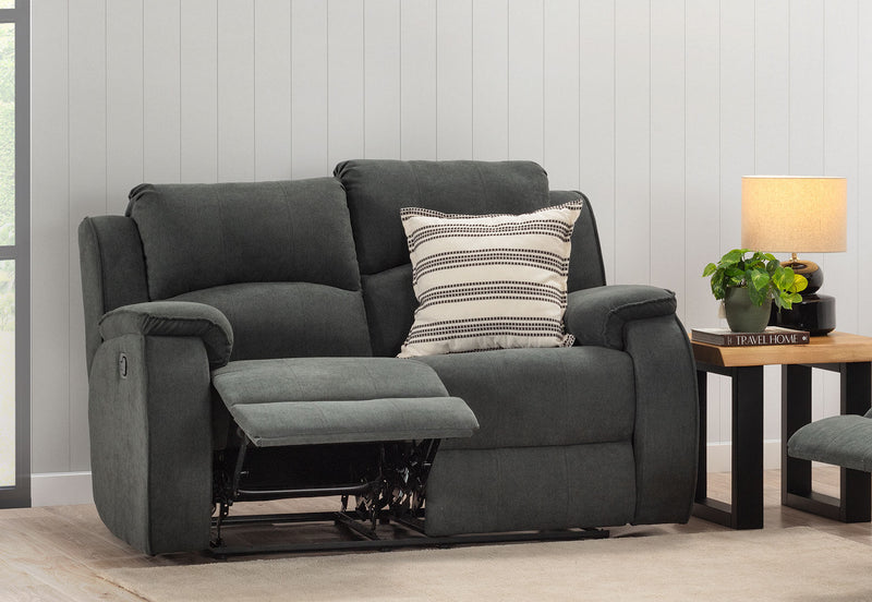 KAYDEN FABRIC 2 SEATER WITH RECLINERS DARK GREY