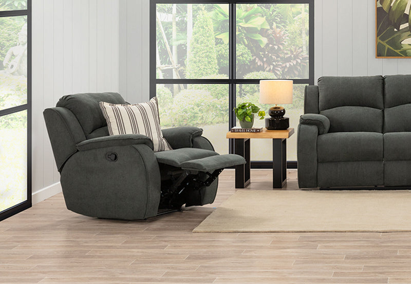 KAYDEN FABRIC RECLINER DARK GREY