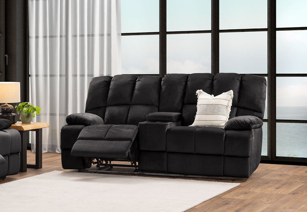 LEBRON FABRIC 2 SEATER WITH RECLINERS AND CONSOLE CHARCOAL