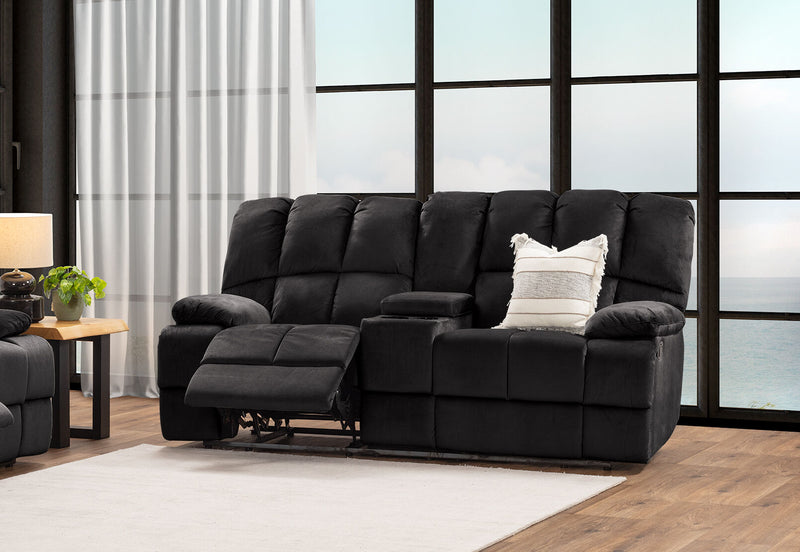LEBRON FABRIC 2 SEATER WITH RECLINERS AND CONSOLE CHARCOAL