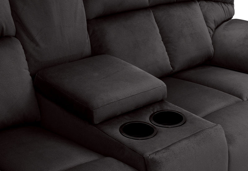 LEBRON FABRIC 2 SEATER WITH RECLINERS AND CONSOLE CHARCOAL
