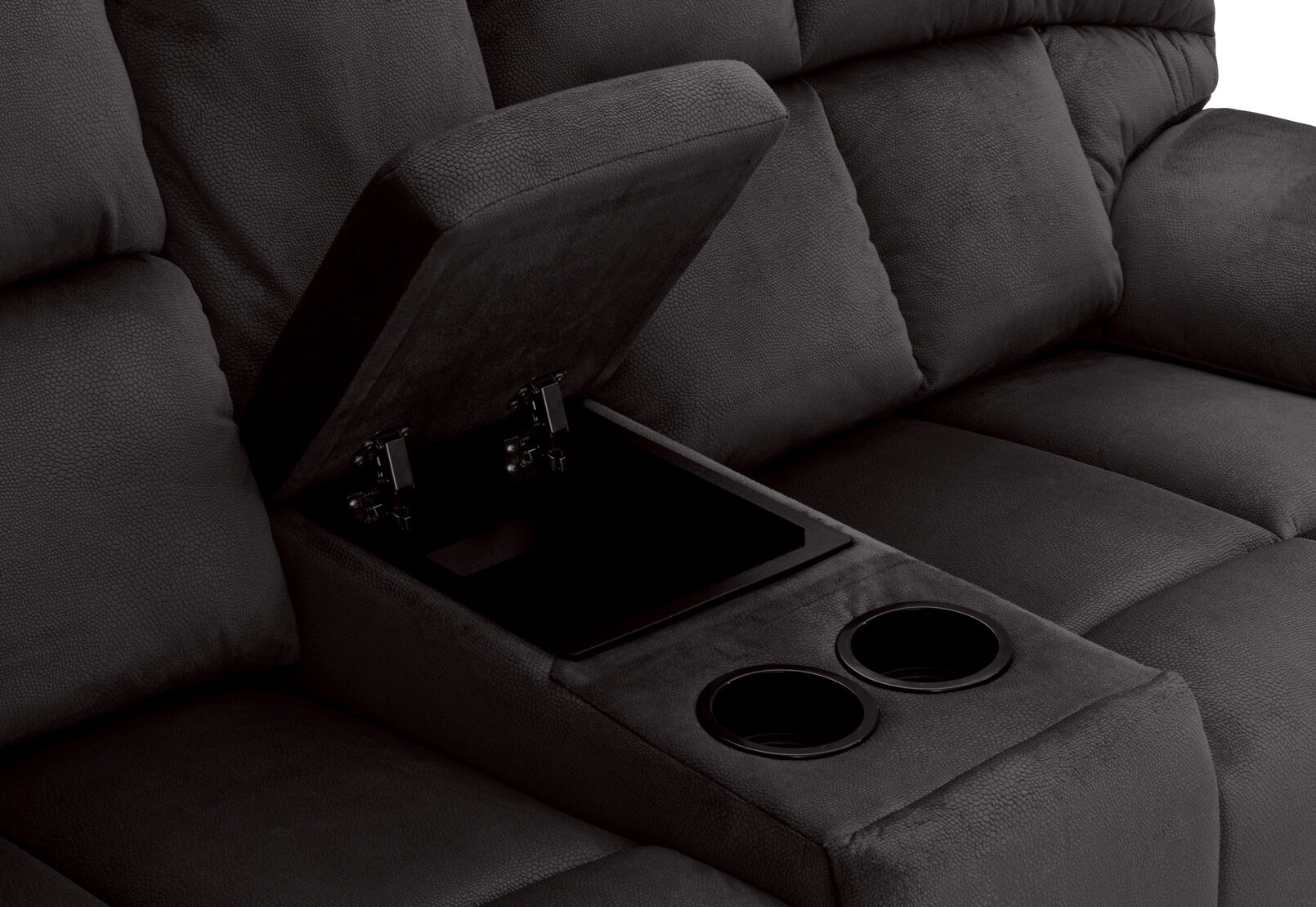 LEBRON FABRIC 2 SEATER WITH RECLINERS AND CONSOLE CHARCOAL