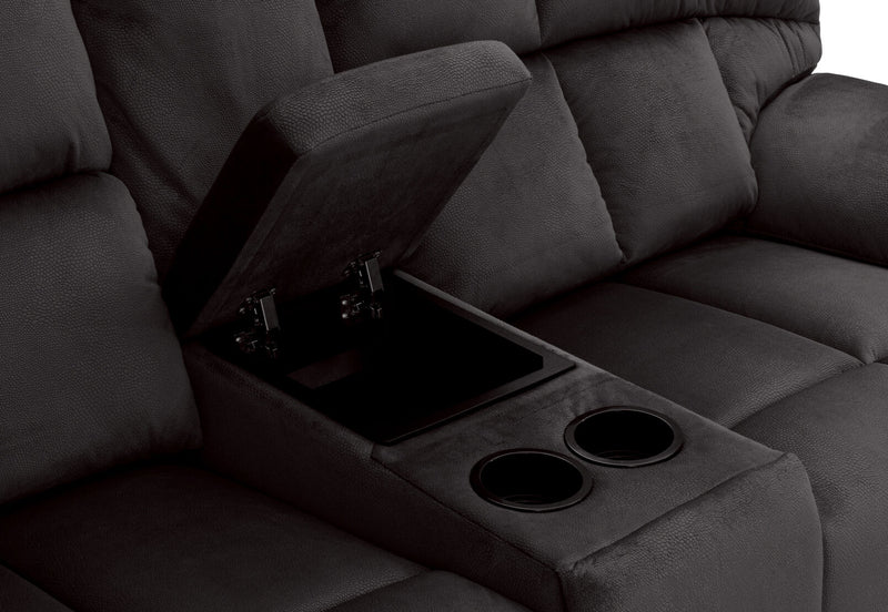 LEBRON FABRIC 2 SEATER WITH RECLINERS AND CONSOLE CHARCOAL