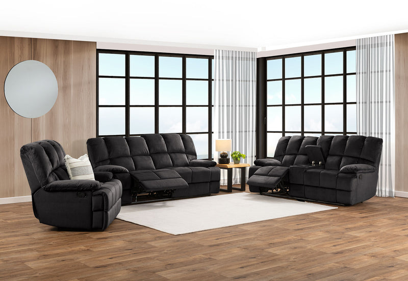 LEBRON FABRIC 2 SEATER WITH RECLINERS AND CONSOLE CHARCOAL