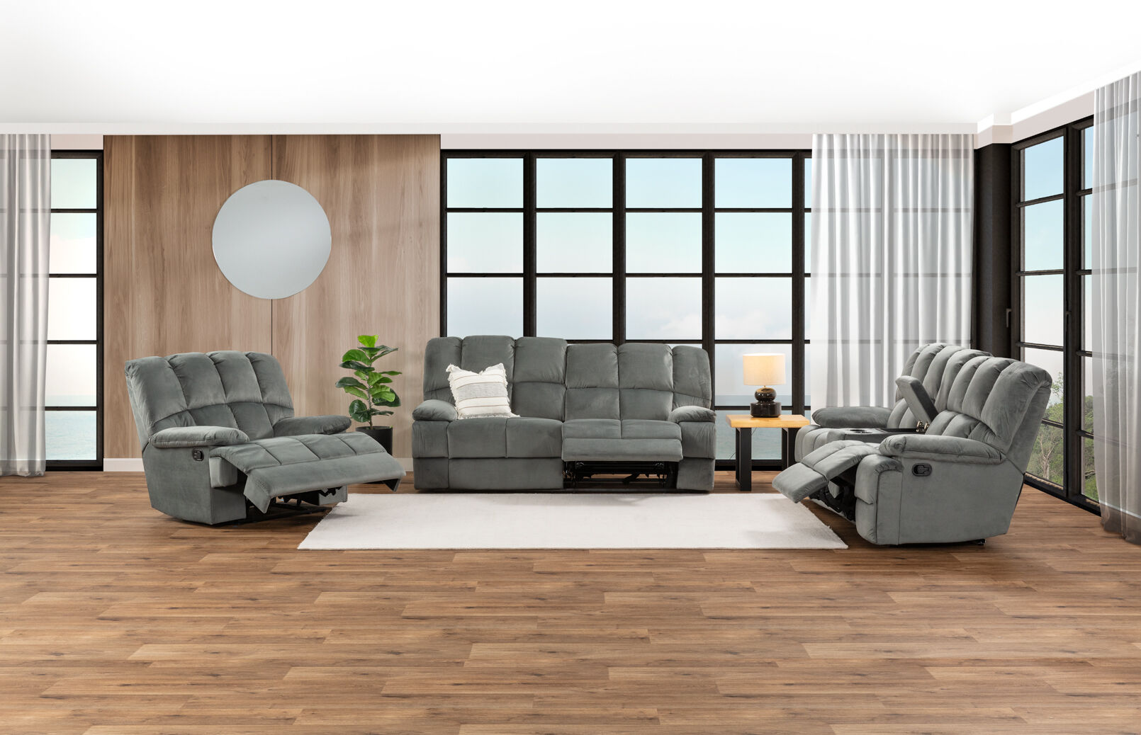 LEBRON FABRIC 3 SEATER WITH 2 INBUILT RECLINERS DARK GREY