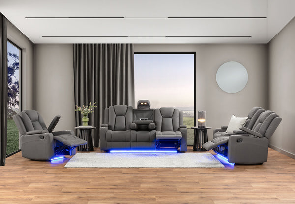 TRAVIS FABRIC 3 SEATER WITH RECLINERS STEEL