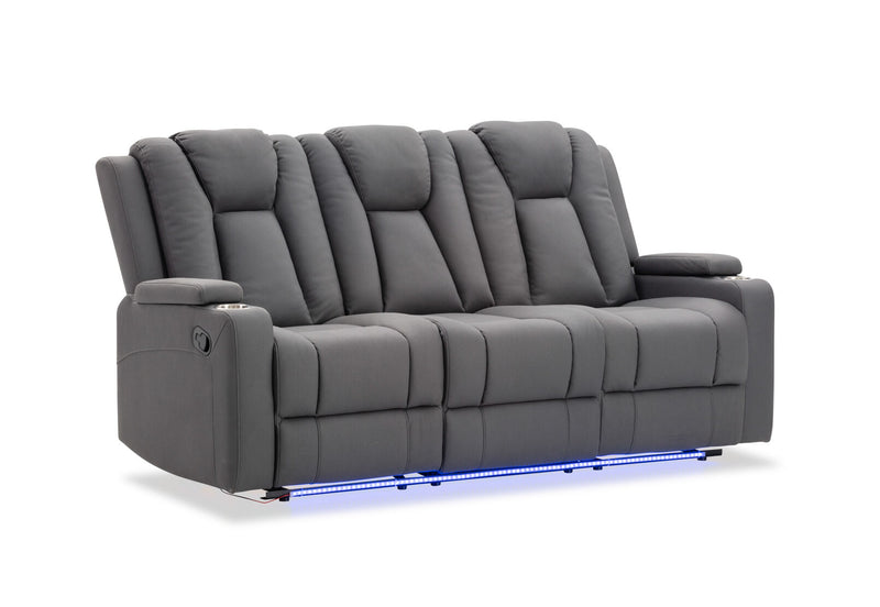 TRAVIS FABRIC 3 SEATER WITH RECLINERS STEEL