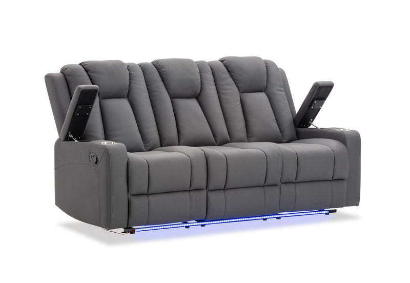 TRAVIS FABRIC 3 SEATER WITH RECLINERS STEEL