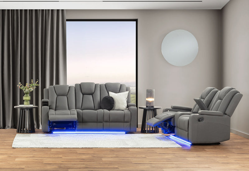 TRAVIS FABRIC 3 SEATER WITH RECLINERS STEEL