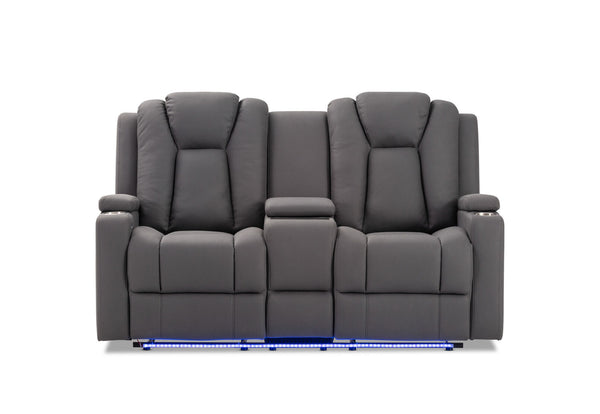 TRAVIS FABRIC 2 SEATER WITH RECLINERS AND CONSOLE STEEL
