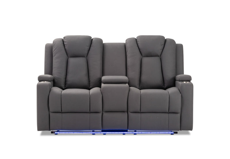 TRAVIS FABRIC 2 SEATER WITH RECLINERS AND CONSOLE STEEL