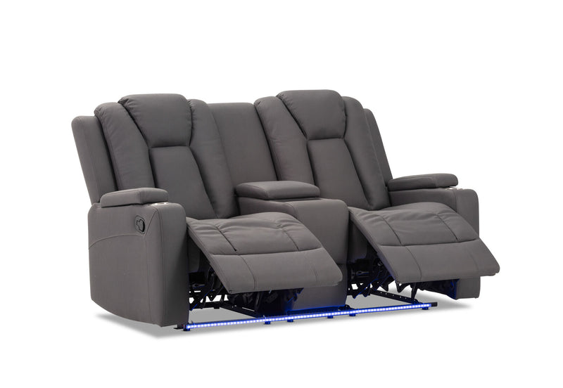 TRAVIS FABRIC 2 SEATER WITH RECLINERS AND CONSOLE STEEL