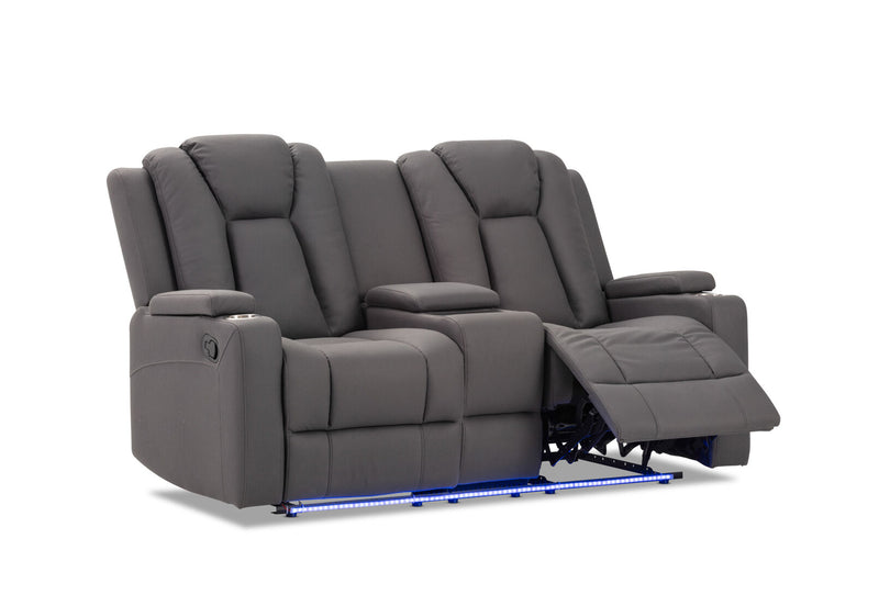 TRAVIS FABRIC 2 SEATER WITH RECLINERS AND CONSOLE STEEL