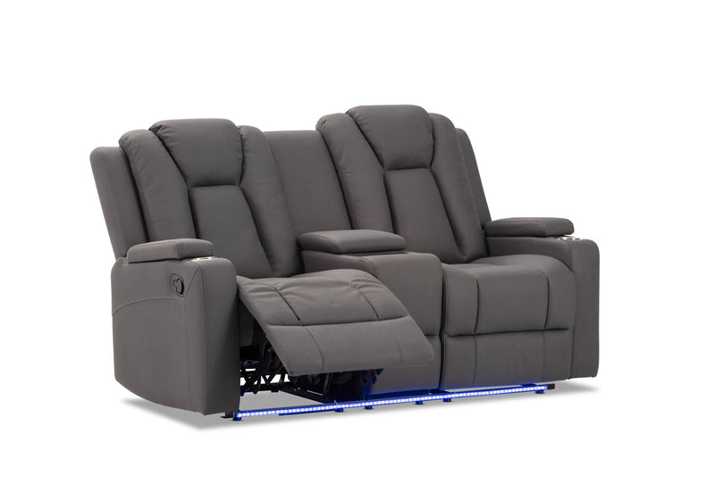 TRAVIS FABRIC 2 SEATER WITH RECLINERS AND CONSOLE STEEL