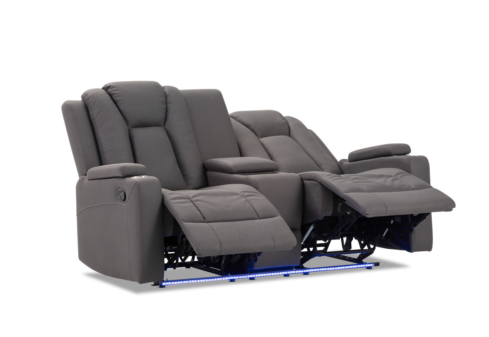 TRAVIS FABRIC 2 SEATER WITH RECLINERS AND CONSOLE STEEL