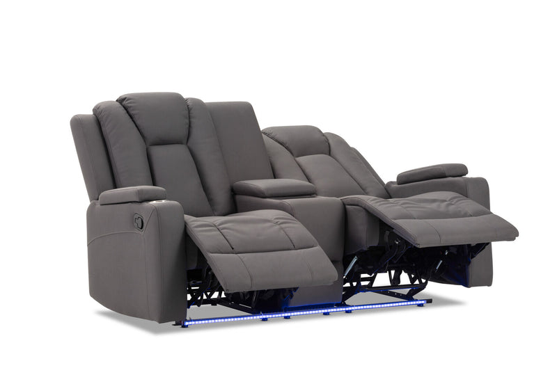 TRAVIS FABRIC 2 SEATER WITH RECLINERS AND CONSOLE STEEL