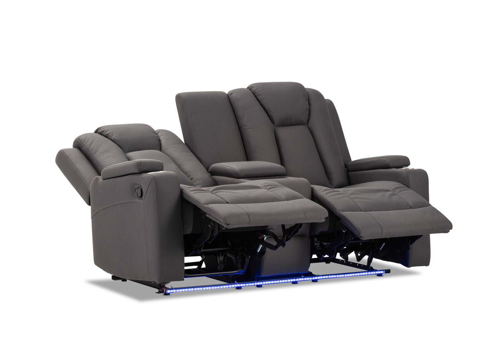 TRAVIS FABRIC 2 SEATER WITH RECLINERS AND CONSOLE STEEL