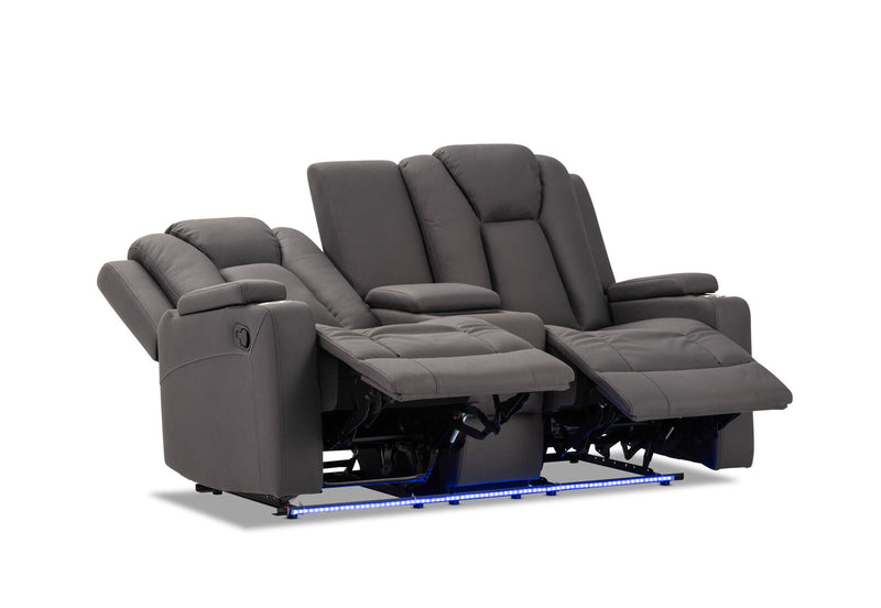 TRAVIS FABRIC 2 SEATER WITH RECLINERS AND CONSOLE STEEL