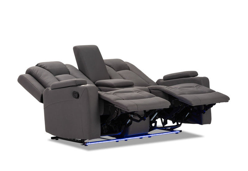 TRAVIS FABRIC 2 SEATER WITH RECLINERS AND CONSOLE STEEL