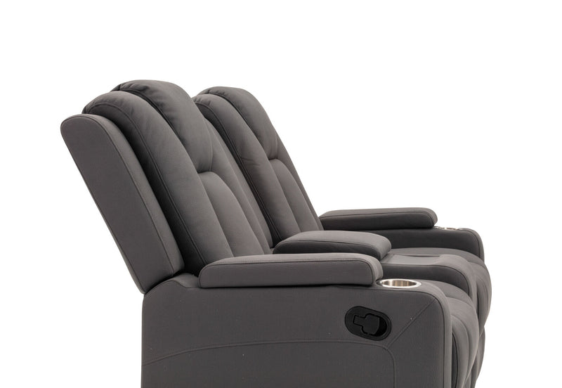 TRAVIS FABRIC 2 SEATER WITH RECLINERS AND CONSOLE STEEL