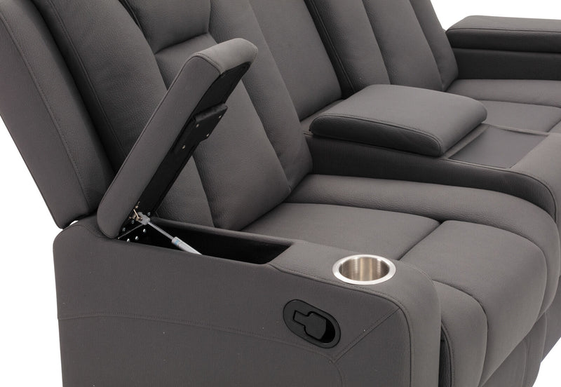 TRAVIS FABRIC 2 SEATER WITH RECLINERS AND CONSOLE STEEL