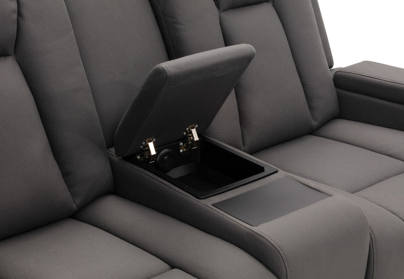 TRAVIS FABRIC 2 SEATER WITH RECLINERS AND CONSOLE STEEL