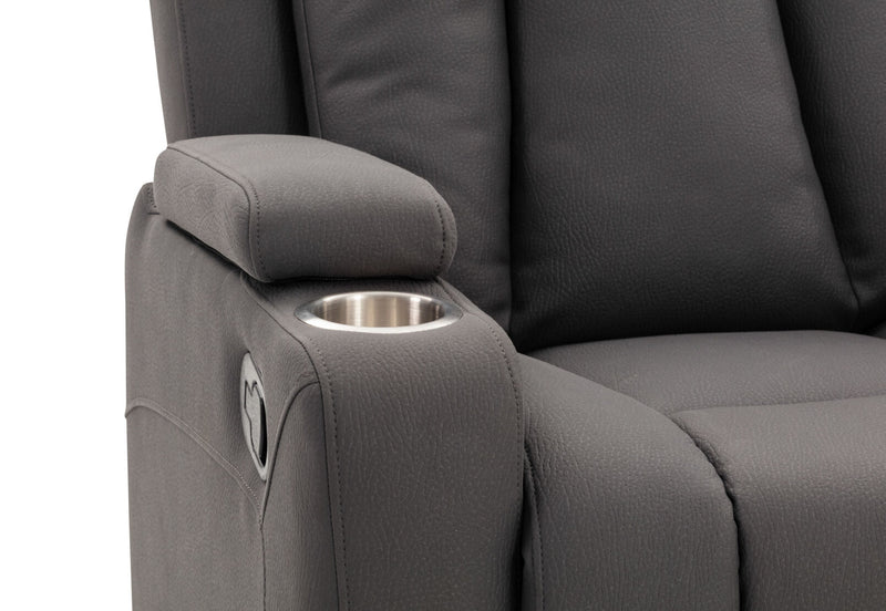 TRAVIS FABRIC 2 SEATER WITH RECLINERS AND CONSOLE STEEL